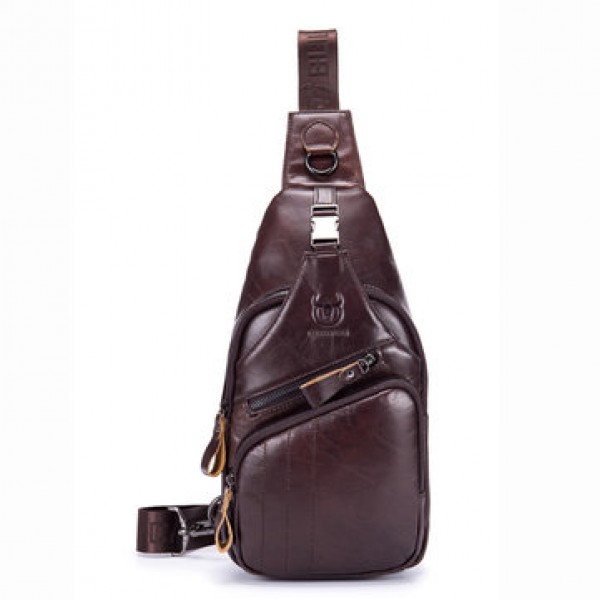 Bullcaptain Genuine Leather Retro Chest Bag Outdoor Leisure Daypack Crossbody Bag for Men