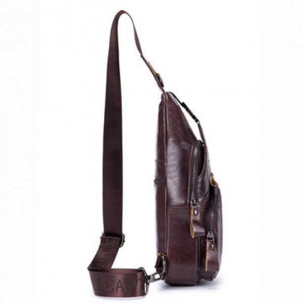Bullcaptain Genuine Leather Retro Chest Bag Outdoor Leisure Daypack Crossbody Bag for Men