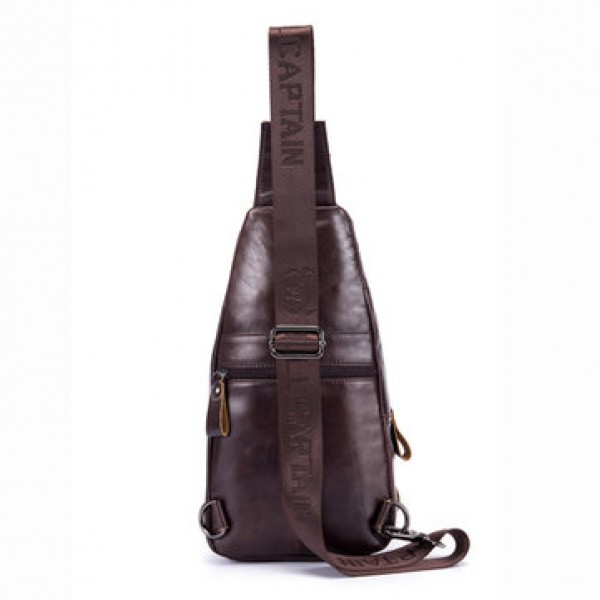 Bullcaptain Genuine Leather Retro Chest Bag Outdoor Leisure Daypack Crossbody Bag for Men
