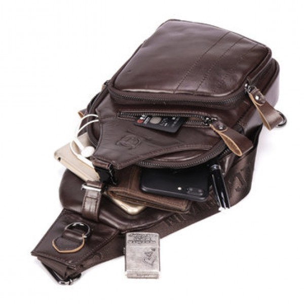 Bullcaptain Genuine Leather Retro Chest Bag Outdoor Leisure Daypack Crossbody Bag for Men
