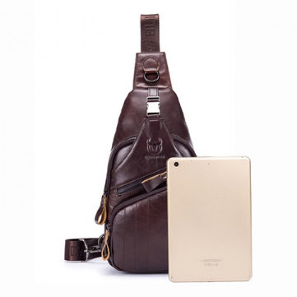 Bullcaptain Genuine Leather Retro Chest Bag Outdoor Leisure Daypack Crossbody Bag for Men