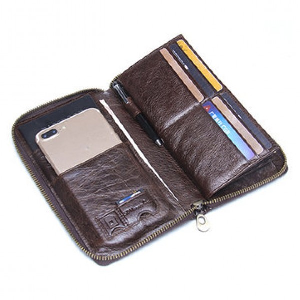 Men Multifunction Purse Pen Holder Phone Holder Zipper Pocket Large Capacity Business Wallet