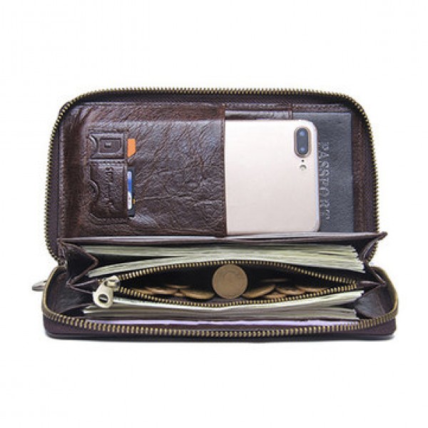 Men Multifunction Purse Pen Holder Phone Holder Zipper Pocket Large Capacity Business Wallet