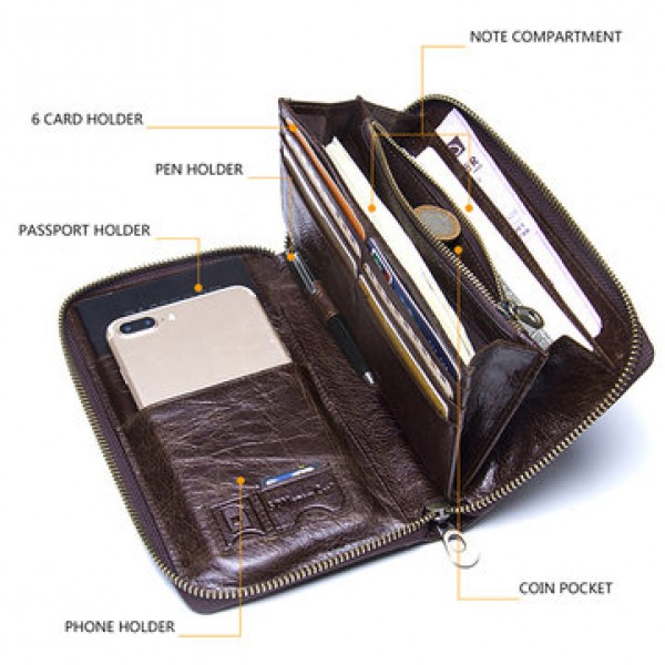Men Multifunction Purse Pen Holder Phone Holder Zipper Pocket Large Capacity Business Wallet
