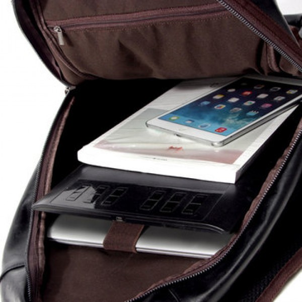 Men Faux Leather Outdoor Fashion Large Capacity Backpack Laptop Bag
