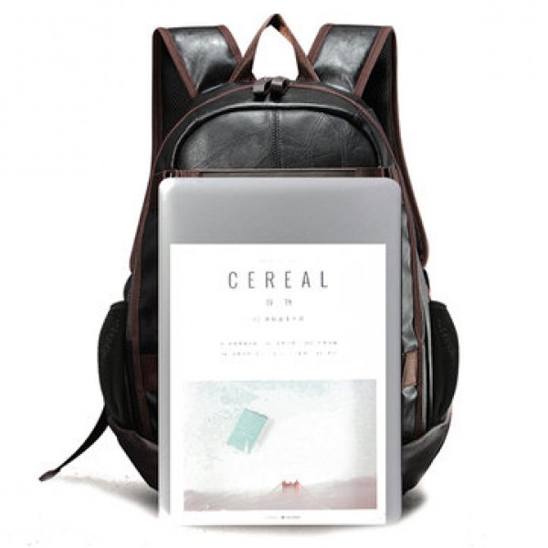 Men Faux Leather Outdoor Fashion Large Capacity Backpack Laptop Bag