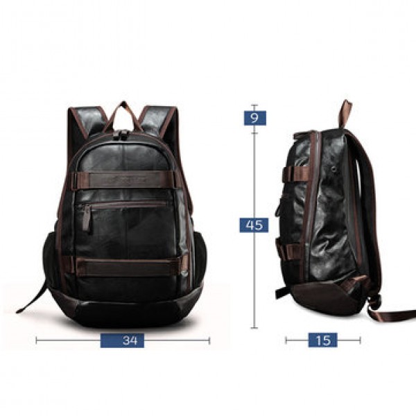Men Faux Leather Outdoor Fashion Large Capacity Backpack Laptop Bag