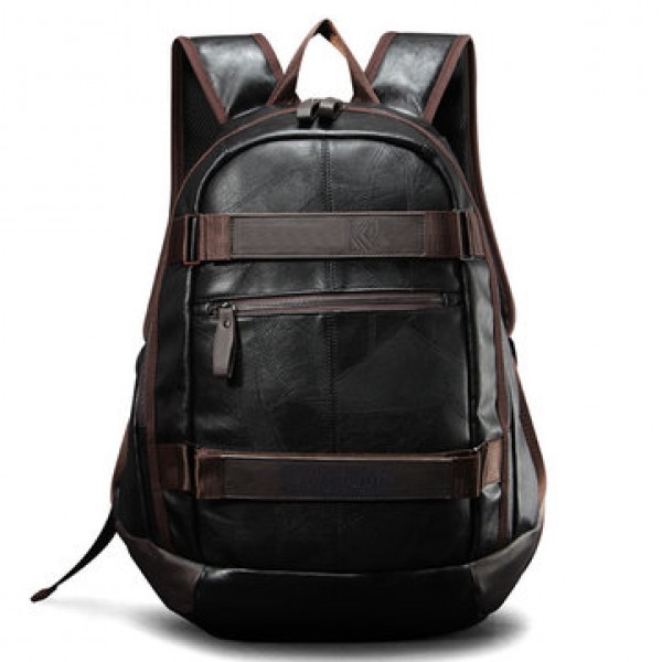 Men Faux Leather Outdoor Fashion Large Capacity Backpack Laptop Bag