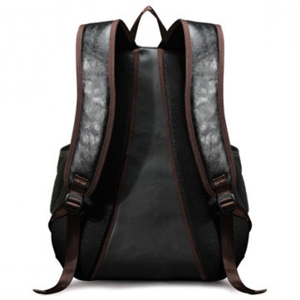 Men Faux Leather Outdoor Fashion Large Capacity Backpack Laptop Bag