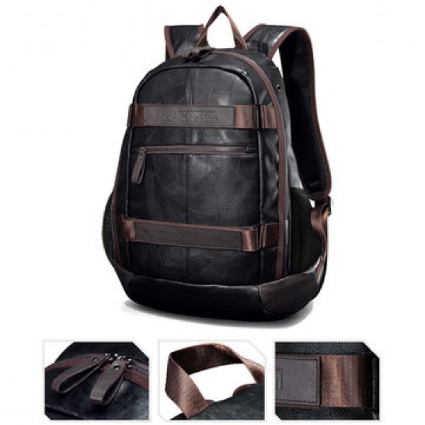 Men Faux Leather Outdoor Fashion Large Capacity Backpack Laptop Bag