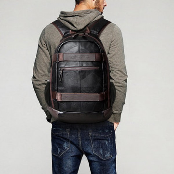 Men Faux Leather Outdoor Fashion Large Capacity Backpack Laptop Bag