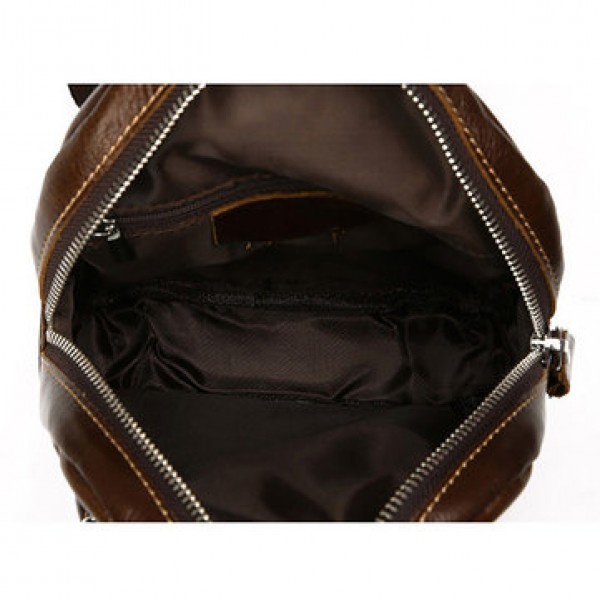 Ekphero Men Genuine Leather Chest Bag Retro Zipper Pockets Shoulder Crossbody Bag