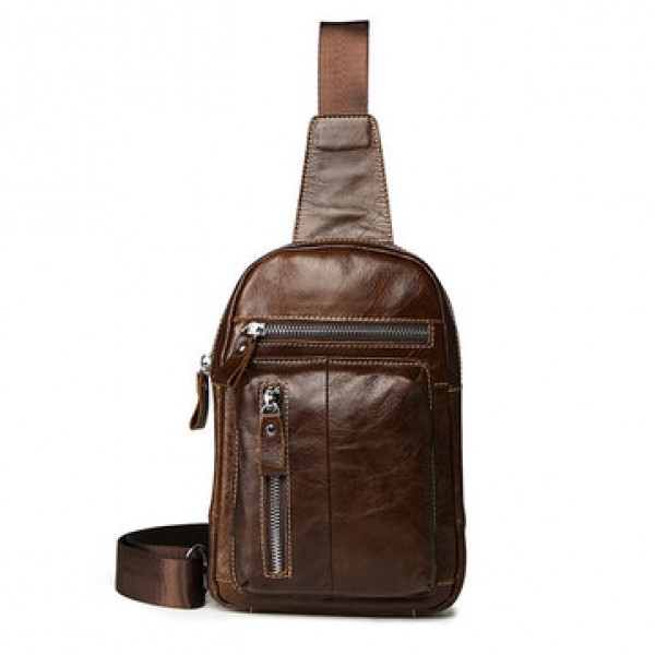Ekphero Men Genuine Leather Chest Bag Retro Zipper...