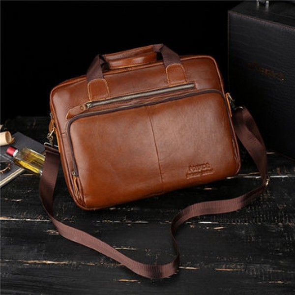 Men Genuine Leather Vintage Handbag Computer Bag Shoulder Bag