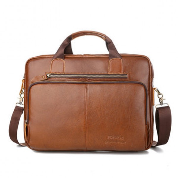 Men Genuine Leather Vintage Handbag Computer Bag Shoulder Bag