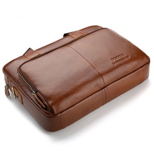 Men Genuine Leather Vintage Handbag Computer Bag Shoulder Bag