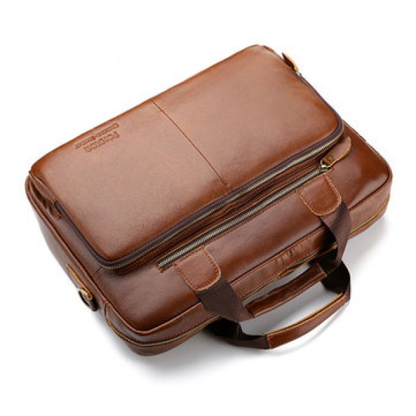 Men Genuine Leather Vintage Handbag Computer Bag Shoulder Bag