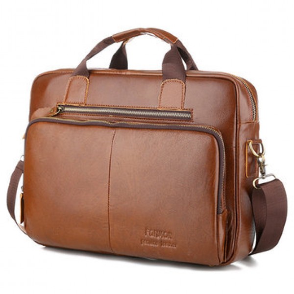 Men Genuine Leather Vintage Handbag Computer Bag S...