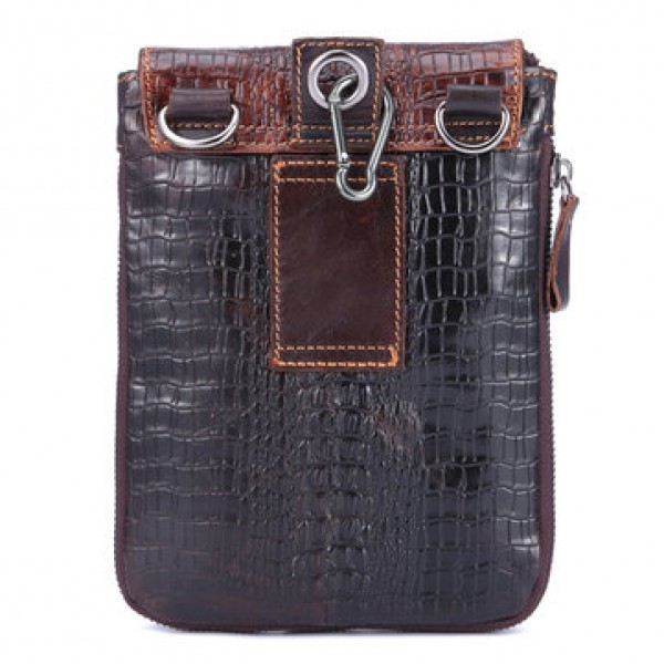 6 inches Men Genuine Leather Waist Bag Alligator Pattern Minimalist Casual Phone Bag Crossbody Bag