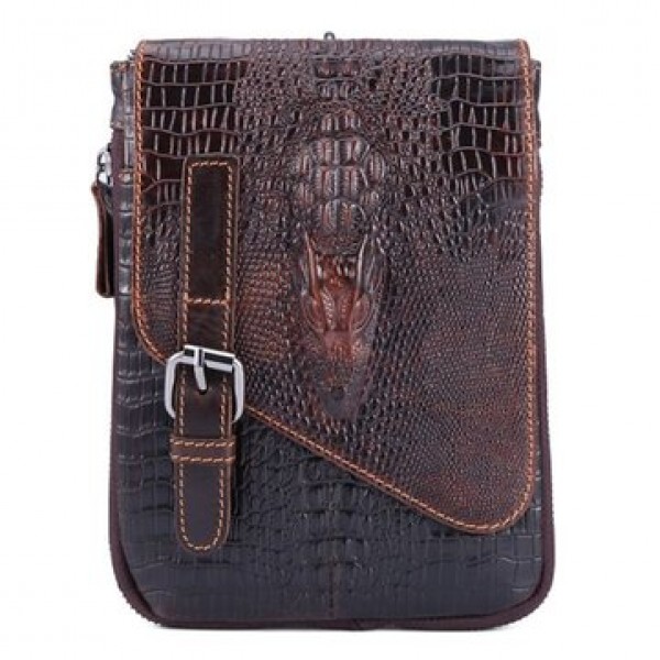 6 inches Men Genuine Leather Waist Bag Alligator P...