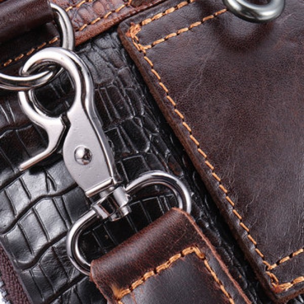 6 inches Men Genuine Leather Waist Bag Alligator Pattern Minimalist Casual Phone Bag Crossbody Bag