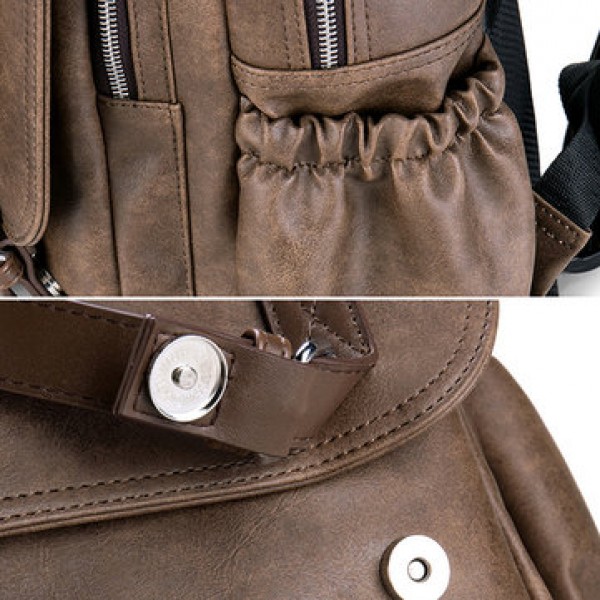 Faux Leather Large Capacity Laptop Bag Backpack For Men