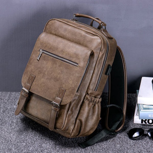 Faux Leather Large Capacity Laptop Bag Backpack For Men