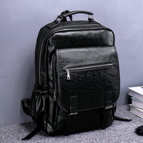 Faux Leather Large Capacity Laptop Bag Backpack For Men