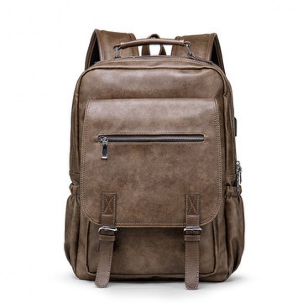 Faux Leather Large Capacity Laptop Bag Backpack For Men