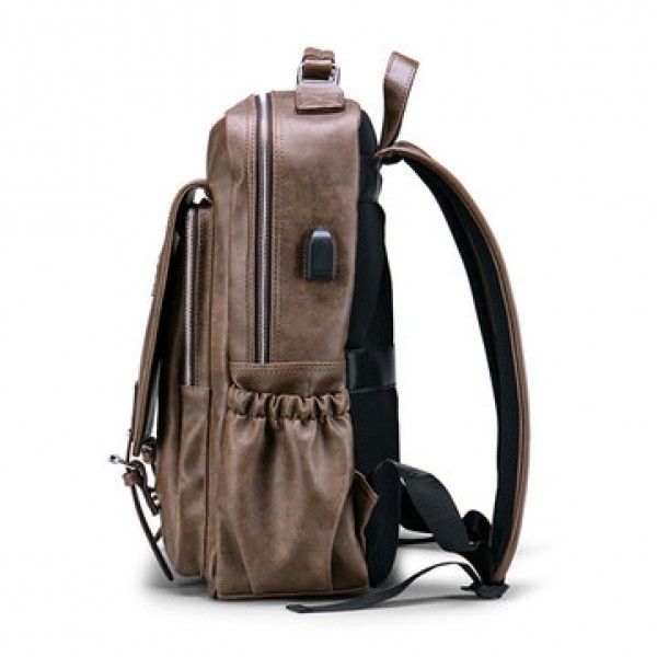 Faux Leather Large Capacity Laptop Bag Backpack For Men