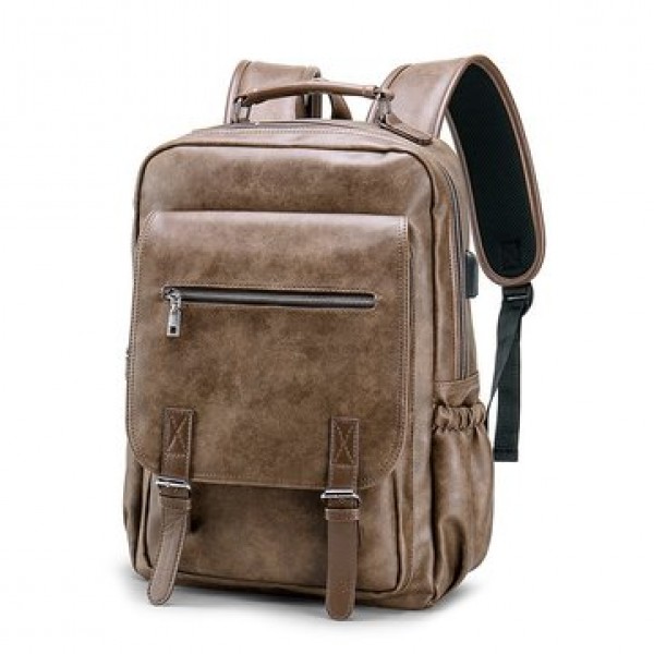 Faux Leather Large Capacity Laptop Bag Backpack Fo...