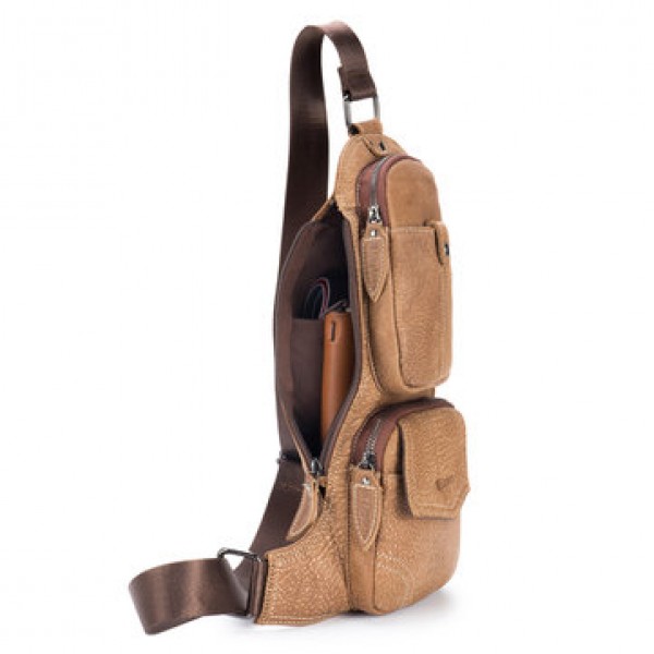 Ekphero Men Vintage Genuine Leather Business Crossbody Bag Chest Bag