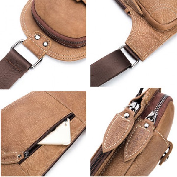 Ekphero Men Vintage Genuine Leather Business Crossbody Bag Chest Bag