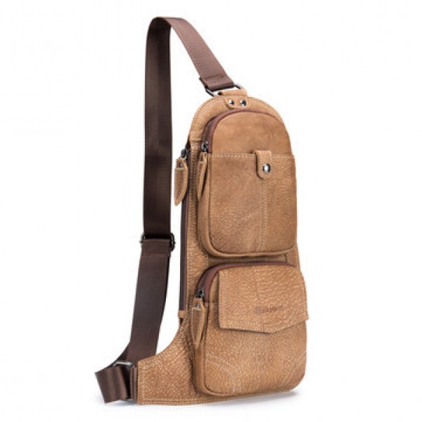Ekphero Men Vintage Genuine Leather Business Crossbody Bag Chest Bag