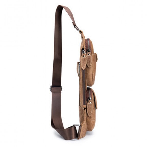 Ekphero Men Vintage Genuine Leather Business Crossbody Bag Chest Bag