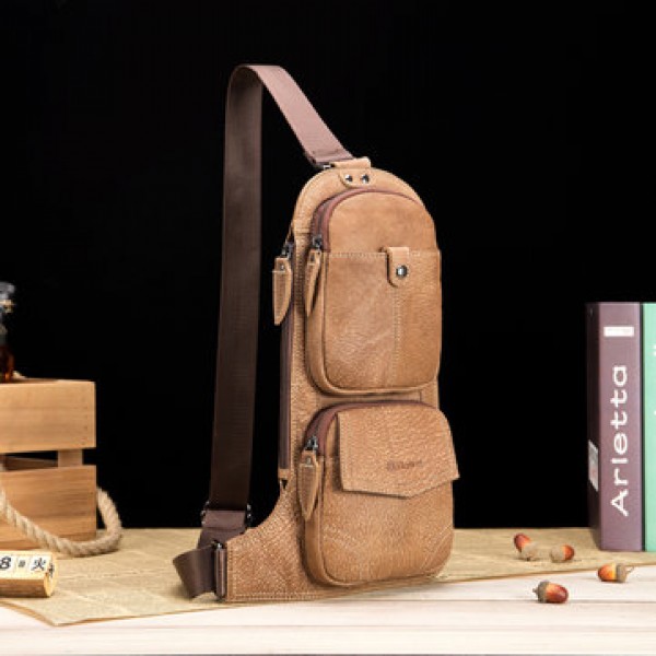 Ekphero Men Vintage Genuine Leather Business Crossbody Bag Chest Bag