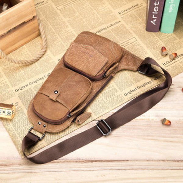Ekphero Men Vintage Genuine Leather Business Crossbody Bag Chest Bag