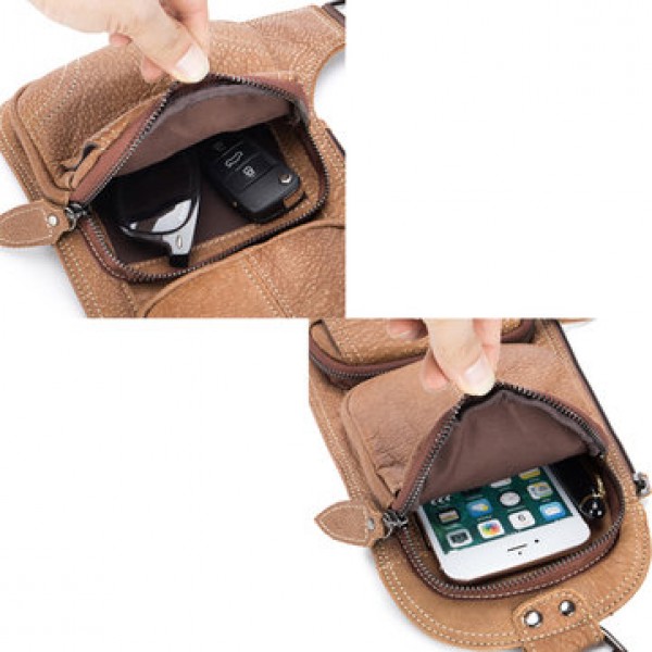 Ekphero Men Vintage Genuine Leather Business Crossbody Bag Chest Bag