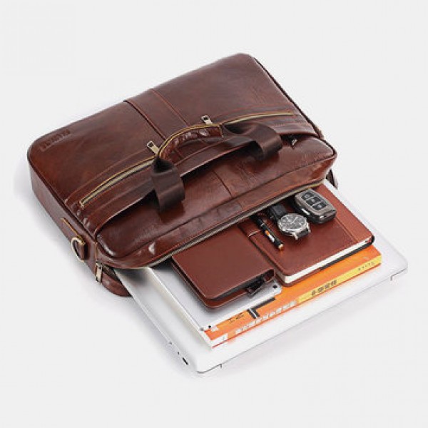 Men Large Capacity Genuine Leather Messenger Bag Handbag Crossbody Bag