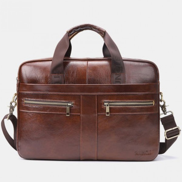 Men Large Capacity Genuine Leather Messenger Bag H...