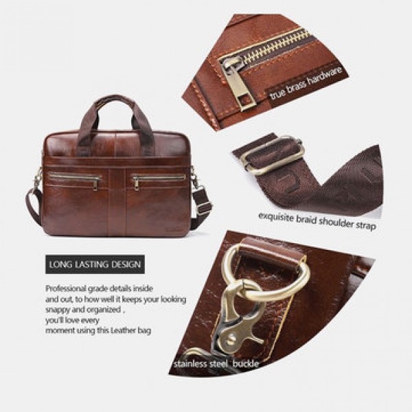 Men Large Capacity Genuine Leather Messenger Bag Handbag Crossbody Bag