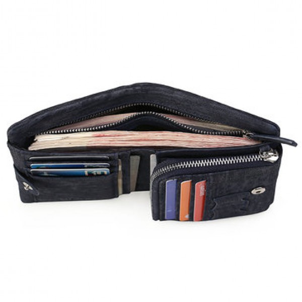Genuine Leather Frequency Line Wallet Card Bag Coin Purse with SIM Card Holder for Men and Women