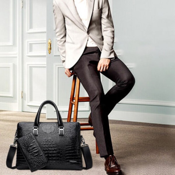 Men Business Alligator Faux Leather Handbags Crossbody Bags Laptop Bag Briefcase