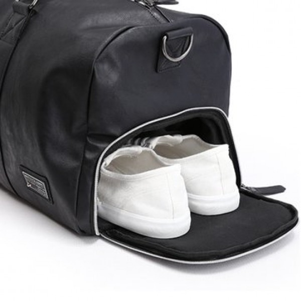 Men Black Leather Large Capacity Duffle Travel Gym Weekend Overnight Bag