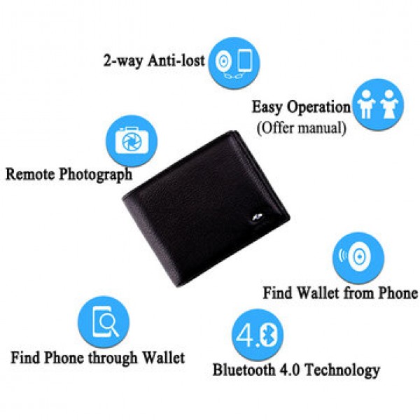 Genuine Leather Smart Wallet bluetooth Anti Theft Anti Lost Selfie Wallet