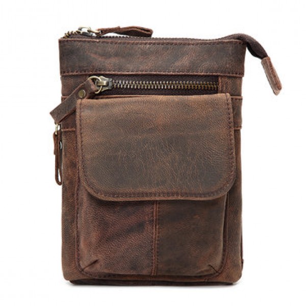 7inch Cell Phone Waist Bag Men Retro Genuine Leather Camera Waist Bag