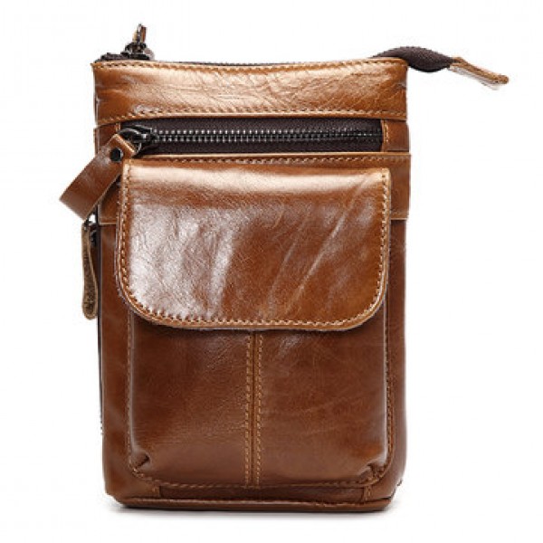 7inch Cell Phone Waist Bag Men Retro Genuine Leather Camera Waist Bag