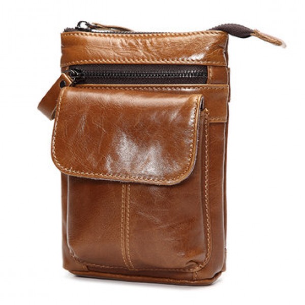 7inch Cell Phone Waist Bag Men Retro Genuine Leather Camera Waist Bag