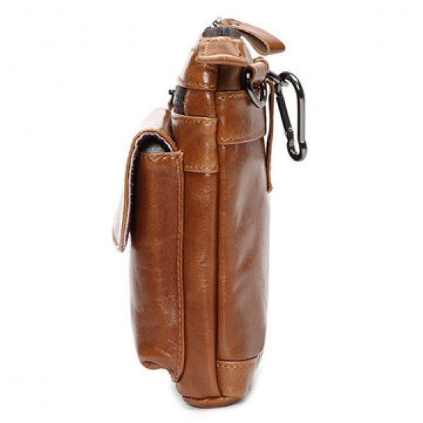 7inch Cell Phone Waist Bag Men Retro Genuine Leather Camera Waist Bag