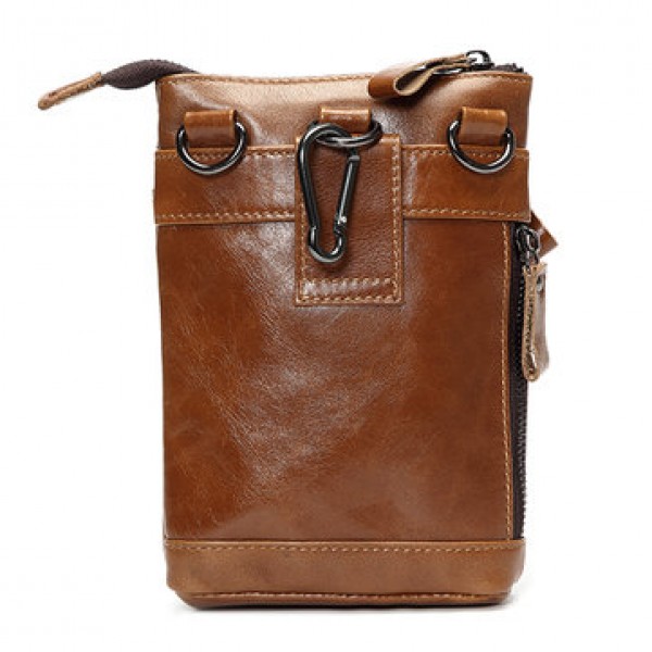 7inch Cell Phone Waist Bag Men Retro Genuine Leather Camera Waist Bag